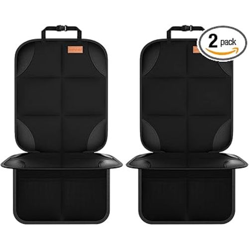 SMART ELF Car Seat Protector, 2Pack Seat Protector Protect Child Seats with Thickest Padding and Non-Slip Backing Mesh Pockets for Baby and Pet,Sedan SUV Truck (Black)