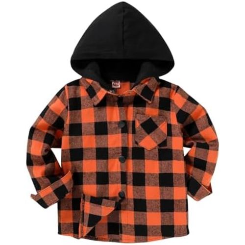YOUNGER STAR Toddler Kids Boys Girls Flannel Hooded Plaid Shirt Button Baby Red Clothes