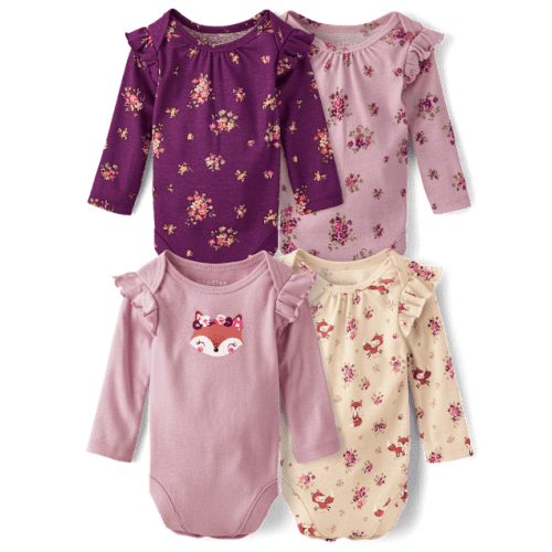 Baby Girls Fox Flutter Bodysuit 4-Pack - Purple