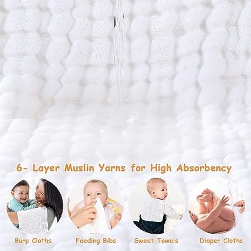 Looxii Muslin Burp Cloths 100% Cotton Muslin Cloths Large 20''x10'' Extra Soft and Absorbent 6 Pack Baby Burping Cloth Pure White