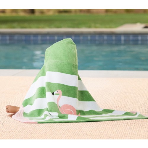 Rugby Stripe Flamingo Baby Beach Hooded Towel UPF 50+