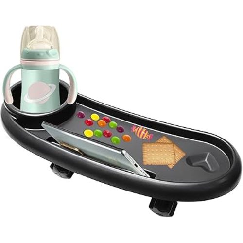 Universal Stroller Snack Tray, Stroller Accessories Stroller Snack Tray Attachment, Stroller Cup Holder with Phone Holder and Snack Tray, Compatible with Nuna, Uppababy, Mockingbird, BOB (Black)