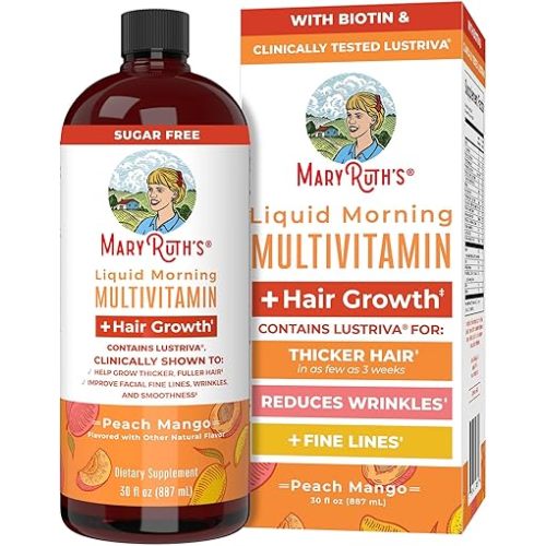 MaryRuth's Liquid Multivitamin + Hair Growth | Biotin 10000mcg | Lustriva Hair Growth Supplement | Clinically Tested in Women for Thicker Hair & Facial Wrinkle | Skin Care | Ages 18+ | 30 Fl Oz