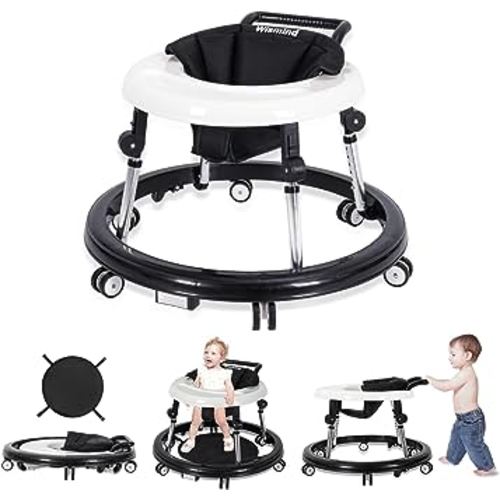 Baby Walker Foldable with 9 Adjustable Heights, Baby Walkers and Activity Center for Boys Girls Babies 7-18 Months, Baby Walker with Wheels Portable
