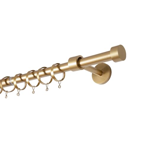 TWOPAGES Adjustable Curtain Rod, Heavy Duty Curtain Rod Set with Brackets and Rings, 1 Inch Diameter Wall Mounted Drapery Rod 28 to 76 Inch Length, Gold