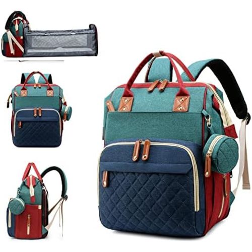 Diaper Bag with Changing Station, Waterproof 3 in 1 Baby Diaper Backpack with Foldable Changing Pad, Large Travel Back Pack for Girl Boy, Red-Green-Blue
