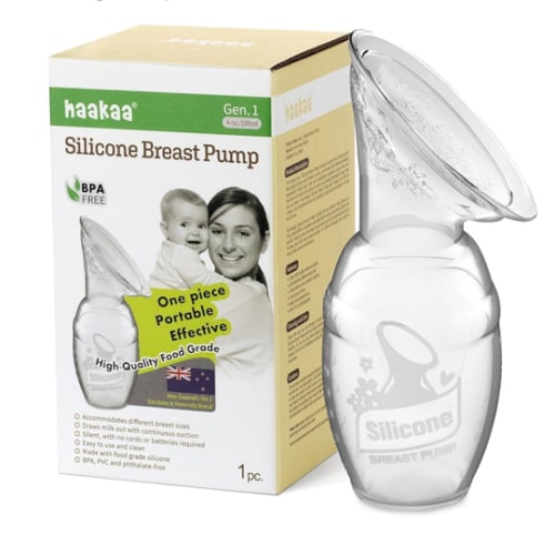 haakaa Manual Breast Pump for Breastfeeding, Silicone, Clear 4oz/100ml
