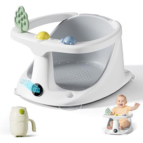 Baby Bath Seat for Babies 6 Months & Up - Bathtub Seats for Babies Sitting Up with Rinse Cup, Non-Slip, Comfortable, Infant Bath Essentials, Gray