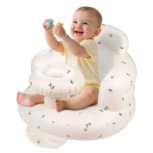 Inflatable Baby Seat with Tray, Comfortable Sit Me Up Floor Seat for Baby Learning to Sit, Portable Built in Air Pump Back Support Blow Up Infant Floor Chair for Babies 3 Months (Olive)