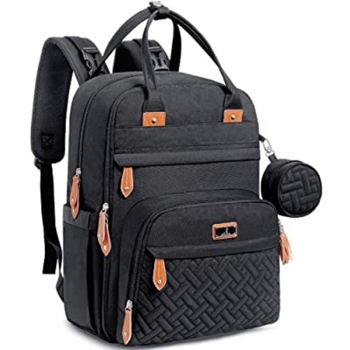 BabbleRoo Diaper Bag Backpack, Nappy Changing Bags Multifunction Waterproof Travel Back Pack with Changing Pad & Stroller Straps & Pacifier Case, Unisex and Stylish (Black)