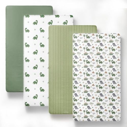 The Peanutshell Dinosaur Dreams 4-Pack Fitted Crib Sheets