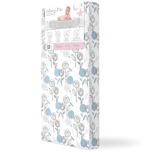 Dream On Me Floral Dreams 5” Firm Fiber Crib & Toddler Mattress (52" L x 28" W), 2-in-1 Dual-Sided Infant & Toddler Support, Waterproof & Stain Resistant, GREENGUARD Gold & JPMA Certified - Teal