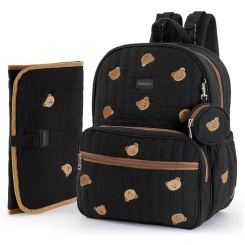 GOBABYMART Large Diaper Bag Backpack with Changing Pad, Insulated Bottle Pockets, Travel & Hospital Bag for Mom & Dad (Large - Black Bears)