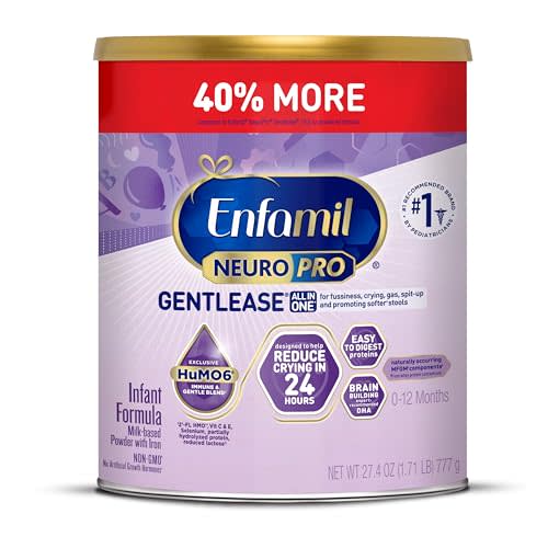 Enfamil NeuroPro Gentlease Baby Formula, Brain Building DHA, HuMO6 Immune Blend, Designed to Reduce Fussiness, Crying, Gas & Spit-up in 24 Hrs, Prebiotics to Promote Softer Stools, Baby Milk, 27.4 Oz