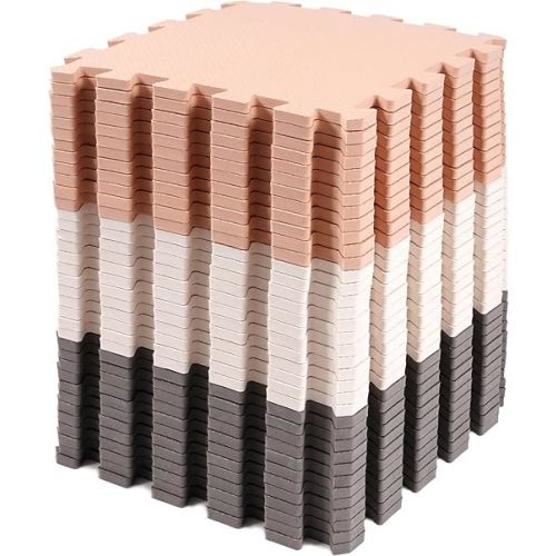 BalanceFrom 36 Piece Kids Puzzle Play Mat, Foam Floor Tiles, Cream/Gray/Beige