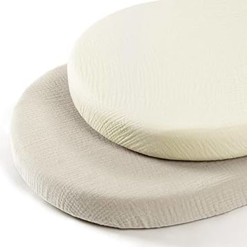 lulumoon Baby Muslin Bassinet Sheets: Cotton Bassinet Sheets Neutral for Boys and Girls - Bassinet Sheets Fitted for Oval Rectangle or Hourglass