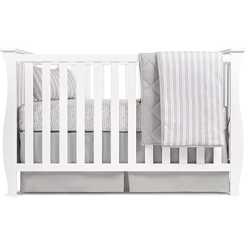 Ely’s & Co. Baby Crib Bedding Sets for Boys and Girls — 4 Piece Set Includes Crib Sheet, Quilted Blanket, Crib Skirt and Decorative Toddler Pillowcase — Grey Design