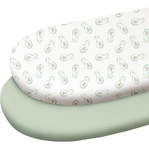 Gllquen Baby Bassinet Sheets 2 Pack, 100% Cotton Organic Bassinet Fitted Sheets for Girls Boys, Soft & Breathable Unisex Baby Mattress Sheet for Standard Bassinets 33"x17"(The Avocado Diary)
