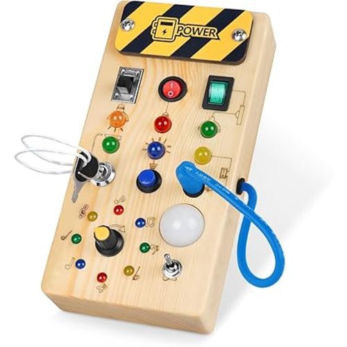 Toddler Toys Busy Board with Led Light, Preschool Learning Activities Sensory Toys for Toddlers 1-3,Montessoti Toys 1 2 3 Year Old Birthday Gift