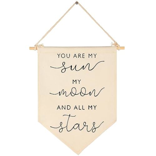Nursery Wall Art-Nursery Bedroom Gift-My Sun My Moon and All of My Stars-Canvas Hanging Flag Banner Wall Sign Decor Gift for Baby Kids Girl Boy Nursery Teen Room Playroom Front Door