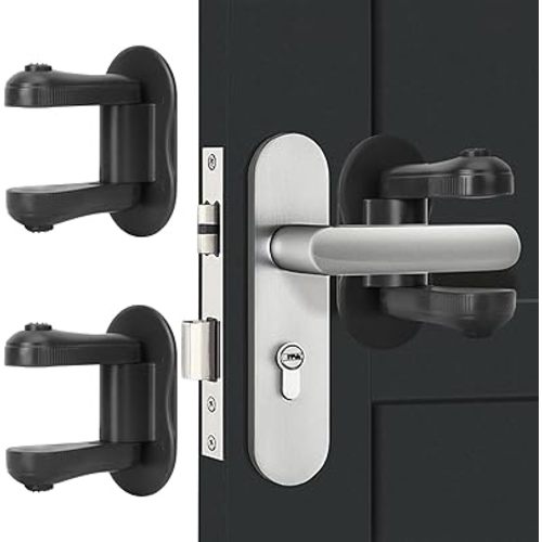 Child Proof Door Lever Lock, 2 Pack Door Locks for Kids Safety, Door Knob Child Proof, Baby Proofing, 3M Adhesive, Door Handle Child Proof, Baby Safety Locks for Toddlers (Black)