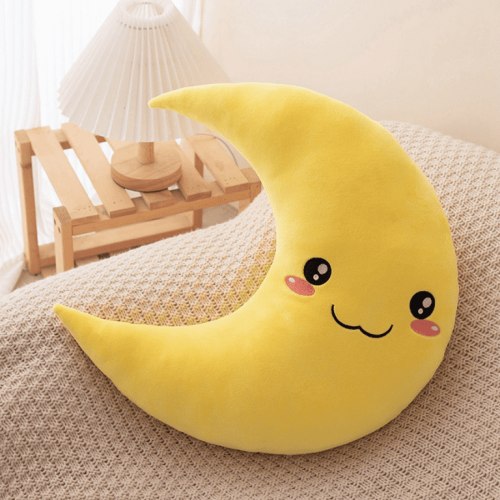 9.84 Inch Moon Shaped Stuffed Toy Pillow Cushion - Office Sofa Couch Chair Car Seat Home Decor Nursing Pillow (Yellow)