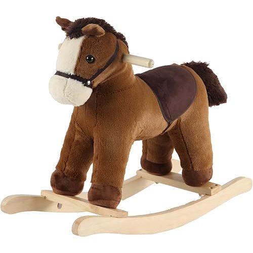 Rocking Horse,Plush Ride on Horse Toy with Realistic Sound,Soft Stuffed Filling,Dark Brown Rocker,Safe for Toddlers,CPC Certified