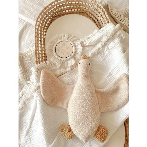 Handmade goose teddy, goose toy, boucle goose, boucle toy, newborn comforter