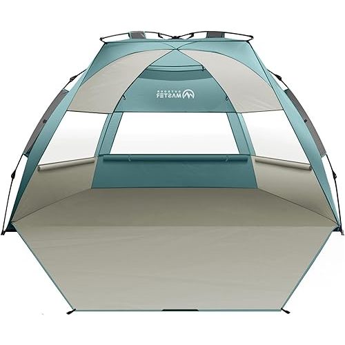 OutdoorMaster Beach Tent for 3-4 Person - Easy Setup and Portable Beach Shade Sun Shelter Canopy with UPF 50+ UV Protection Removable Skylight Family Size