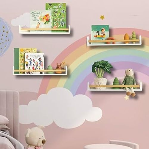 SANOA & CO. Nursery Book Shelves for Wall – 23" Nursery Wall Decor, Floating Bookshelf for Kids Room, White Book Shelf Decor for Boys & Girls - Arch Style, 4-Pack