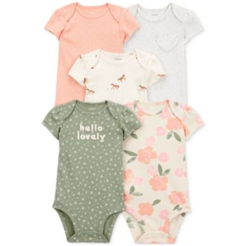 Baby Girls Floral Horses Short-Sleeve Cotton Bodysuits, 5 Pack