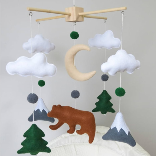 Woodland Mobile for Crib Bear Baby Mobile for Crib Woodland Crib Mobile for Boys Girls Forest Baby Nursery Mobile for Bassinet