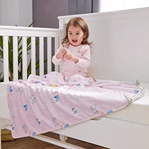 DaysU Silky Micro Soft Plush Baby Blankets for Girls with Print Animal Pattern and Soothing Raised Dots, Double Layer Bed Throws for Baby Crib, Puppy, Pink, 30x40 Inches