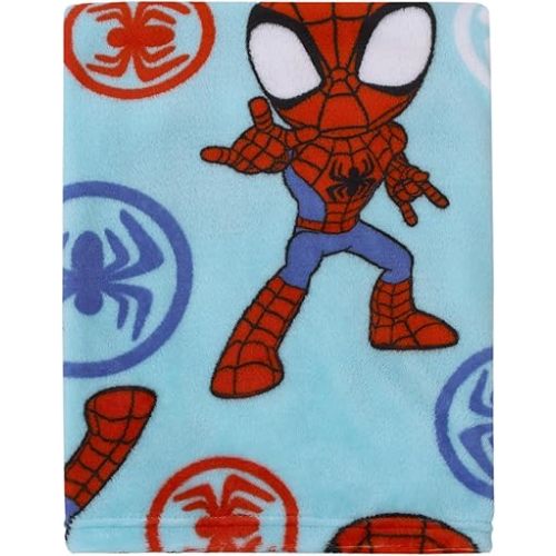 Marvel Spidey Light Blue, Red and White Super Soft Plush Toddler Blanket