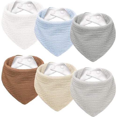 Muslin Baby Drool Bibs 6Pack Soft Triangular Adjustable Baby Bandana Bibs for Unisex Girls & Boys - Multicolored