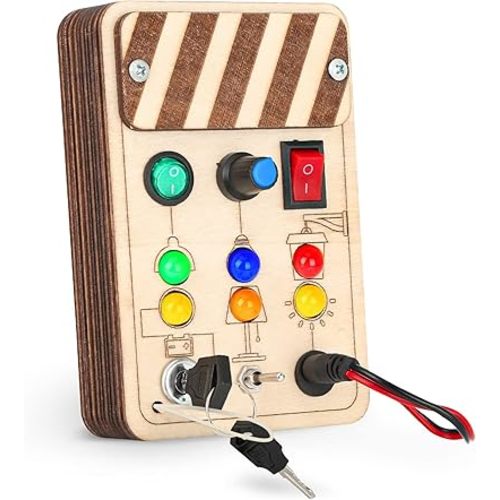 Joyreal Toddler Busy Board, Wooden Montessori Toys for 2 Year Old, Busy Board Toys with LED Light Switch, Sensory Toys Toddler Toys Age 2 Travel Toys for 2+ Year Old Boy