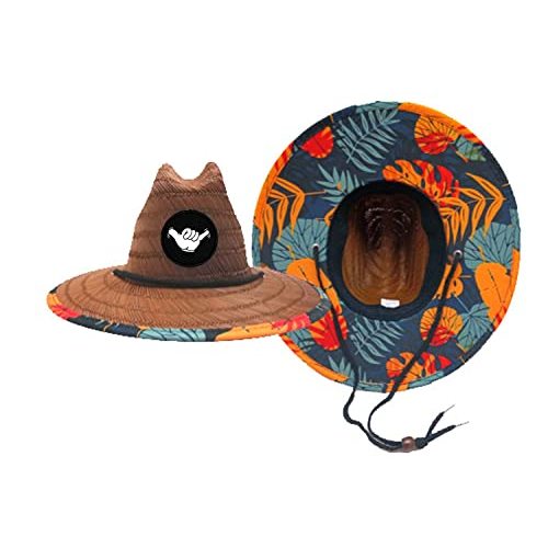 Baby Infant 48cm Lifeguard Hat Straw Beach Cap Brown Palm Patch