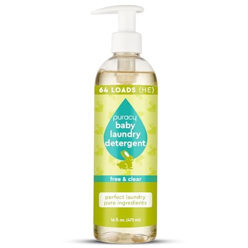 Puracy Liquid Baby Laundry Detergent - 1,4 Dioxane Free, Natural, Scent-Free Gentle Laundry Detergent Liquid Concentrate Laundry Pouch with Stain Fighting Enzymes, Free & Clear, 16oz