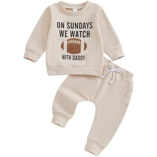 Karuedoo Toddler Baby Boy Girl Football Outfit On Sundays We Watch Football with Daddy Sweatshirt and Pants Set Fall Outfits