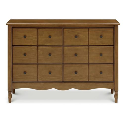 Namesake Liberty Baby Dresser for Nursery, Bedroom, Living Room, Hallway - 6 Drawer Kids Dresser - Modern, Solid Wood Double Chest of Drawers w/ 2 Black Knob Sets - Minimal Assembly Required - Walnut