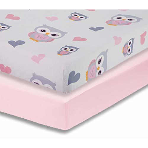Everyday Kids 2 Pack Fitted Girls Crib Sheet, 100% Soft Breathable Microfiber Baby Sheet, Fits Standard Size Crib Mattress 28in x 52in, Nursery Sheet - Sweet Owls/Pink