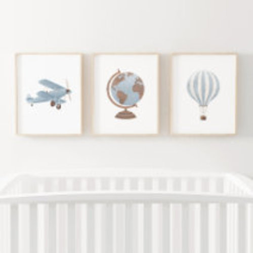 Blue Watercolor Vintage Travel Nursery Decor Wall Art Sets | Zazzle