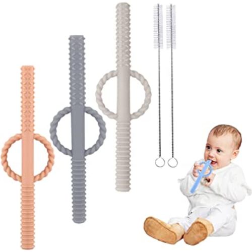 Hollow Hand Teether Tubes for Baby, Silicone Baby Relief Teething Toy, Chewy Tubes Toys 3-6 Months, Teething Straws for Toddlers