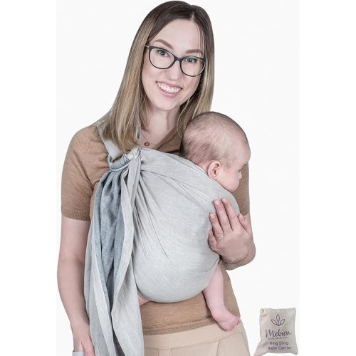 Ring Sling Baby Carrier 100% Cotton Muslin Front and Chest Newborn to Toddler Carrier and Baby Sling (Beige Grey)