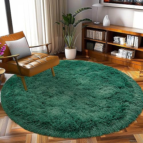 Round Fluffy Green 8FT Circle Rug - Super Soft - For Kids Room, Nursery, Teen's Room