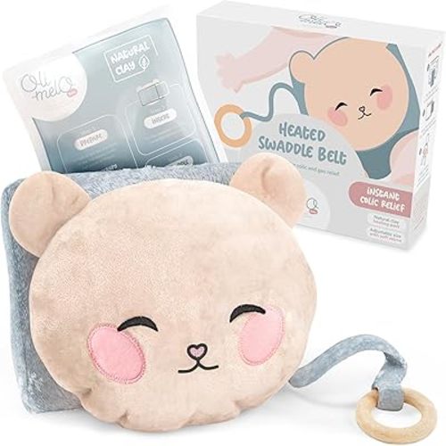 Baby Belly Band Colic & Gas Relief for Infants - Baby Heating Pad with Natural Clay Pack for Constipation Ease & Colic Baby Relief - Wooden Teether Included - Tummy Wrap for Fussy Newborn