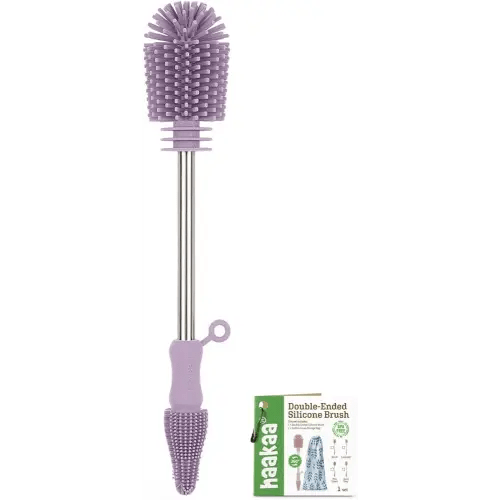 haakaa Cleaning Brush Silicone Bottle Brush Double-Ended Soft Silicone Bristles for Breast Pumps, Breast Milk Collectors, Baby Bottles, Teats, Breastmilk Storage Bags, Detachable - Lavender -1pk