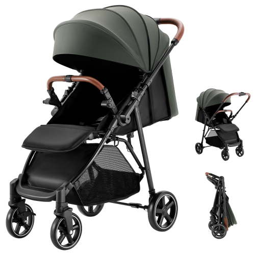 HARPPA Foldable Stroller for Baby and Toddler, Reversible Handle, 17lbs, Unisex Green