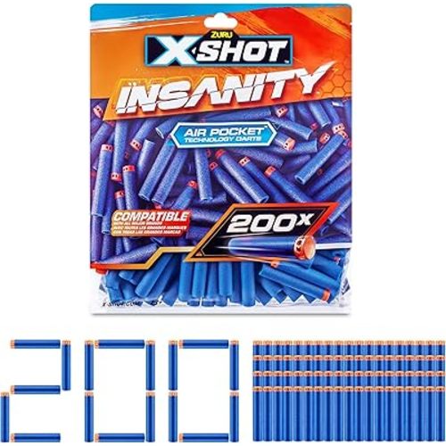 XSHOT Insanity 200 Dart Refill Pack by ZURU, Compatible with XSHOT and Other Brands, Blaster Outdoor Toys