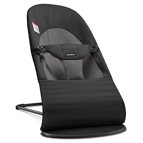 BabyBjörn Bouncer Balance Soft, Cotton, Black/Dark Gray | 2-in-1 Adjustable Baby Bouncer Seat and Toddler Chair, Newborn to Toddler (8-29 lbs), 4 Positions, Lightweight & Portable
